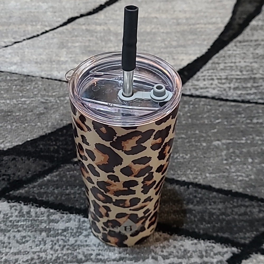HERITAGE LEOPARD PRINT STAINLESS STEEL TRAVEL TUMBLER PRICE FIRM